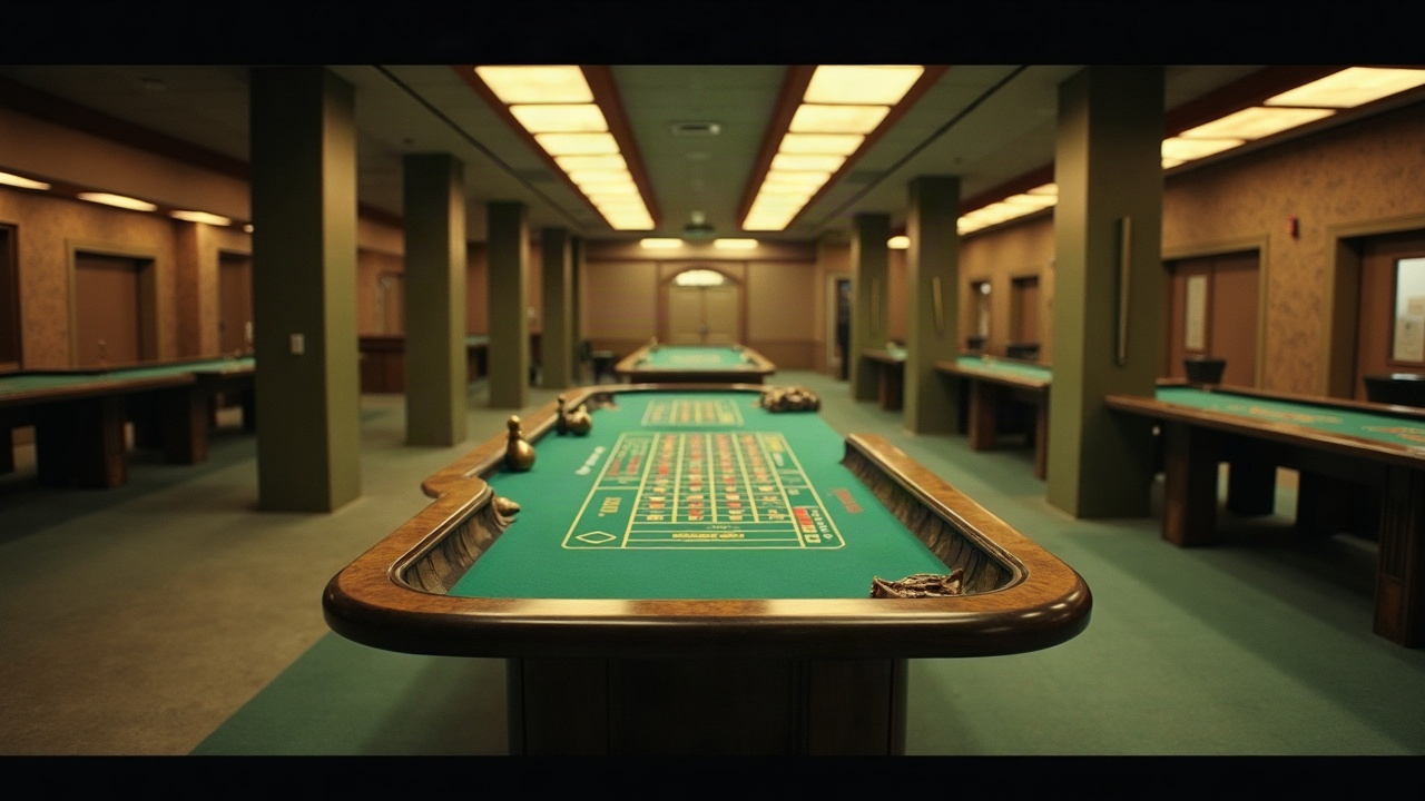 Mesa de ruleta desarmada en una sala de juego vacía